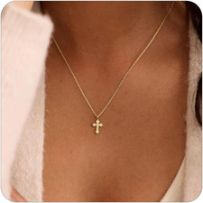 Cross Necklace for Women Trendy,14K Gold-Plated Dainty Gold Cross Pendant Neckla