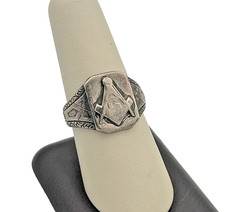 Vintage 925 Sterling Silver Masonic Ring - Size 9