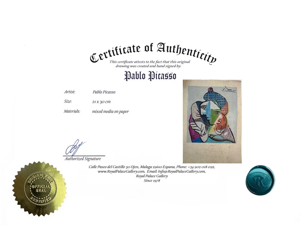 Pablo Picasso COA 艺术绘画 原版绘画 复古纸 签名 — 第 3/3 张图片