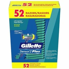 Gillette Sensor2 Plus Disposable Razor lubrastrip Pivot - 52Razors FREE SHIPPING