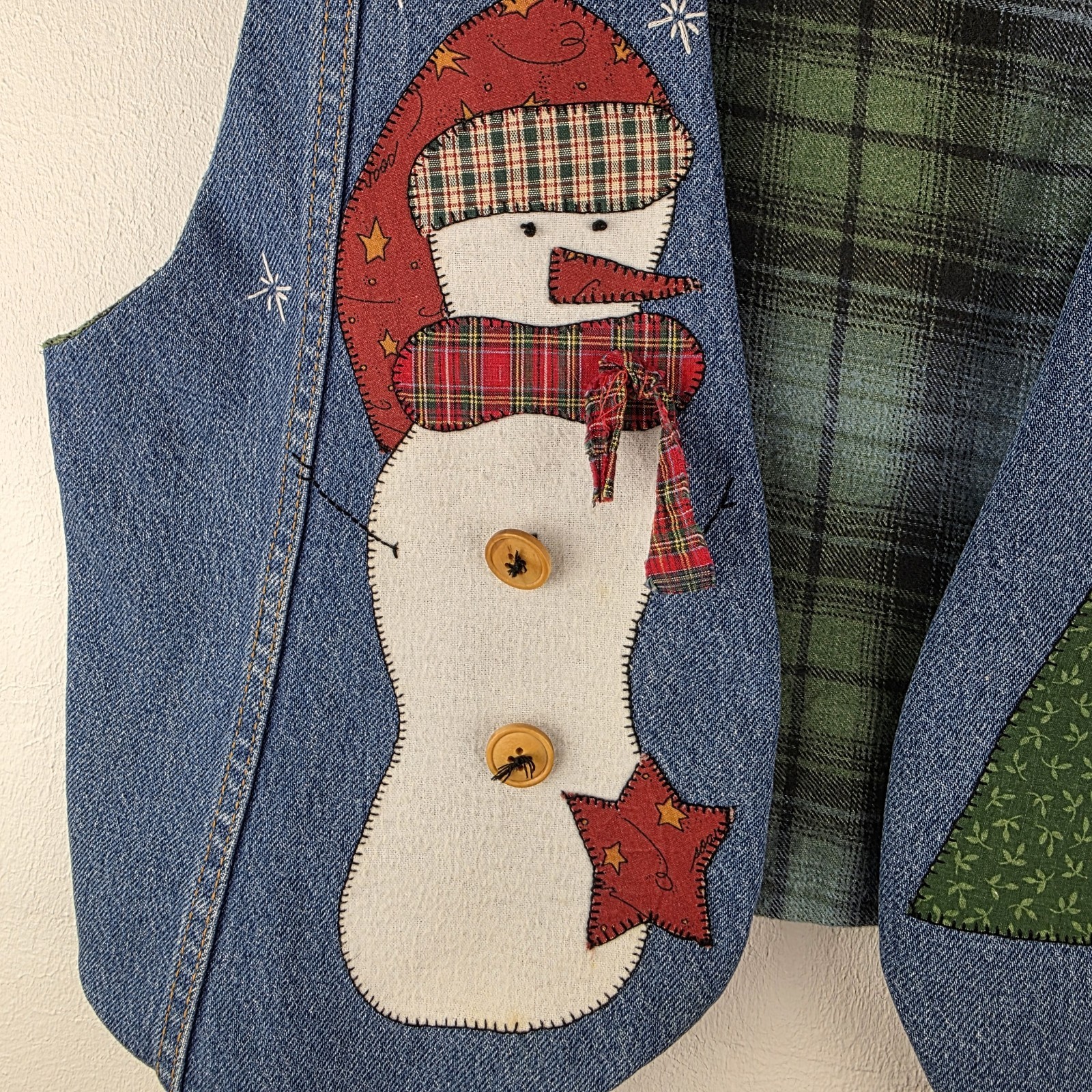 Cottagecore Patchwork Handmade Denim Christmas Ve… - image 4
