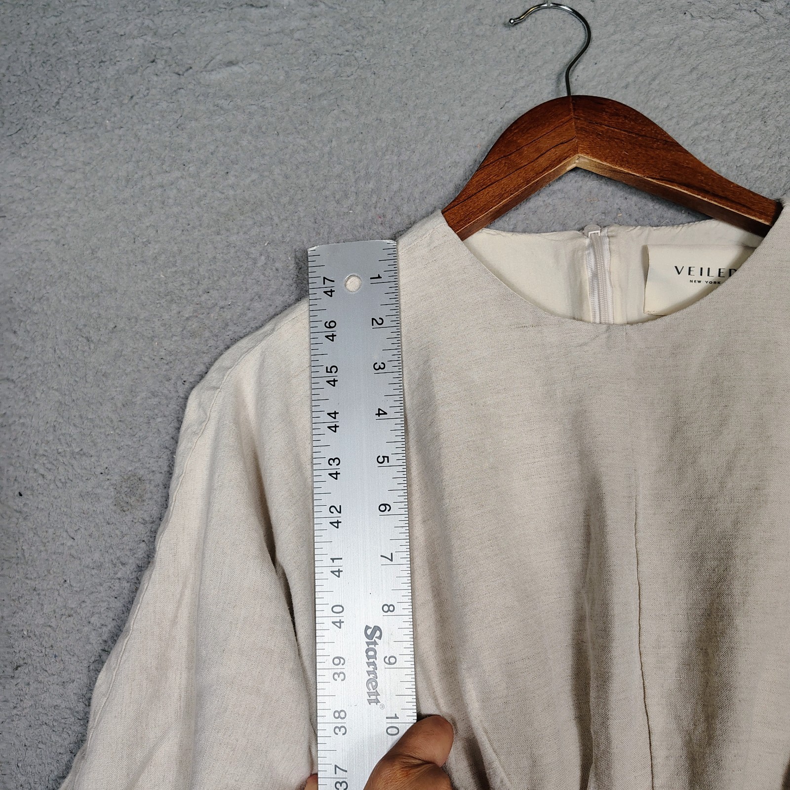 Veiled Midi Dress Women's M/Short Beige Linen Blend Pleated Minimalist Modest