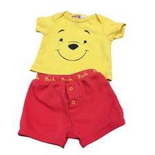 Vintage Y2K Disney Winnie The Pooh Shorts Outfit 6-9 Month Full Face Boy Set