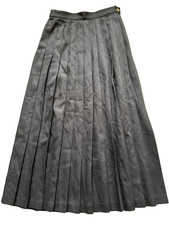 Laura Ashley Vintage 8 US Navy Blue Pleated Side Zipper Wool Maxi Skirt Bin-O