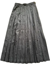 Laura Ashley Vintage 8 US  Navy Blue Pleated Side Zipper Wool Maxi Skirt Bin-O