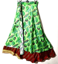 Incredible-art Vintage Silk Sari Magic Wrap Skirt Reversible Double Layer skirt,