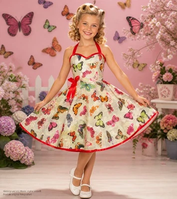 Petticoatkleid Kinder Mädchen Tanzkleid bunte Schmetterlinge Schulanfang - Bild 1 von 2