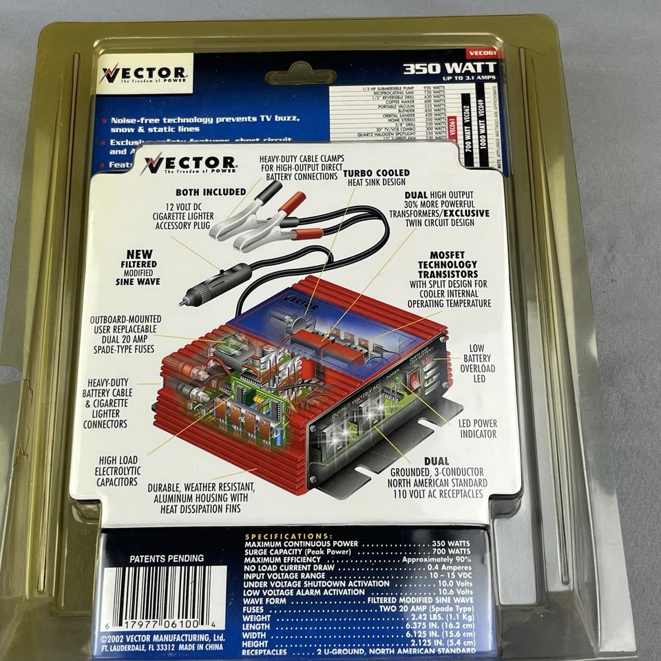 Vector MAXXSST 350 Watt DC to AC Power Inverter 2002 New in Box - Image 3 of 4