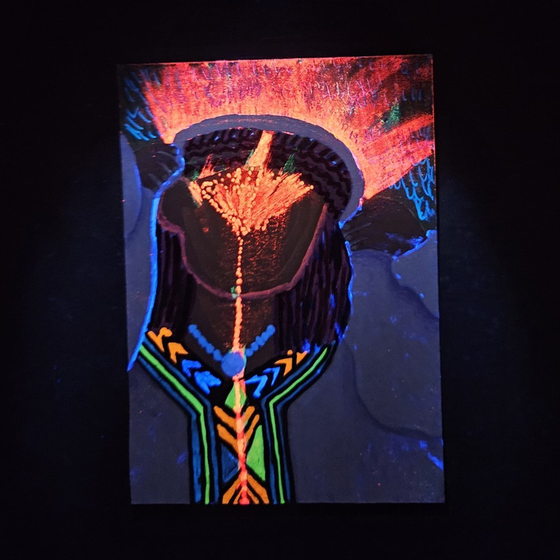 ACEO ORIGINAL Siloutte, Pattern, Glow, Girl Figure UV gel, Acrylic Paint 2.5X3.5