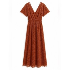 Baltic Born Venice Lace Maxi Dress Rust Small Boho V Neck Flutter Sleeve