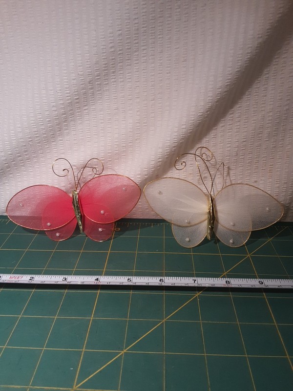 Pair Red & White Butterfly Christmas Ornaments