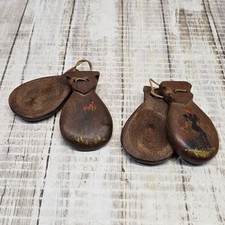 Set Of 2 Castanets Wooden Percussion Rustic Spanish Castanuelas VTG Rare HTF