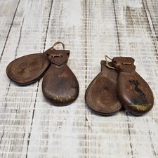 Set Of 2 Castanets Wooden Percussion Rustic Spanish Castanuelas VTG Rare HTF 