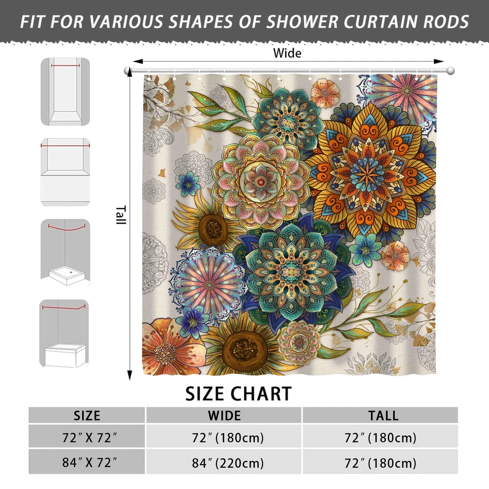 Juego de Cortinas de Ducha Estéticas Boho Abstractas Mediados de Siglo, Verde Naturaleza Hoja Sol... Foto 3 de 4