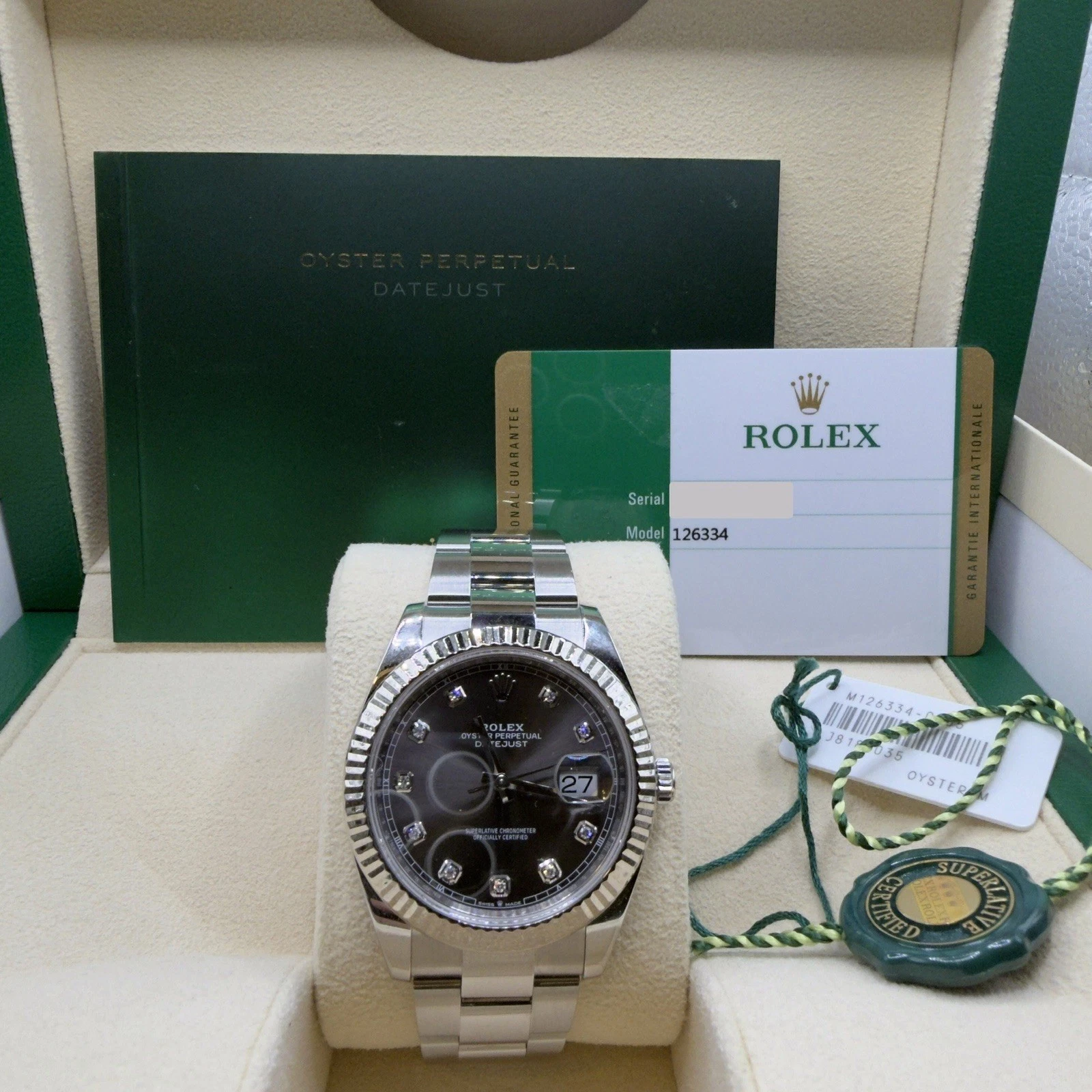 Rolex Datejust 126334 Rhodium Diamond Dial 41 MM Complete Set