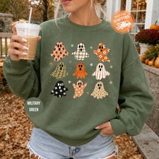 Halloween Ghost Sweatshirt Floral Ghosts Hoodie Spooky Season Pullover Top