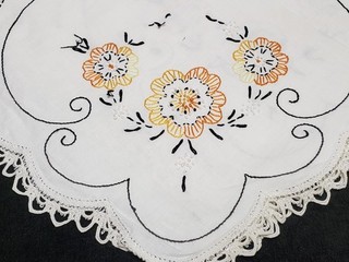 Vintage Cotton Tablecloth Hand Embroidered Floral 42x44" Cottage Core 40s Estate