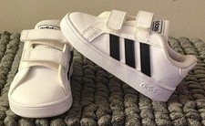 Adidas Grand Court 2.0 Unisex Toddler Sz 5 White/Black Hook Loop Low Top 5K