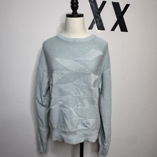 Vintage 90s Textured Knit Sweater Ice Blue Indie Grandpa Core M