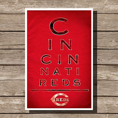 Cincinnati Reds Art Baseball MLB Eyechart Poster Man Cave Decor 8x10''