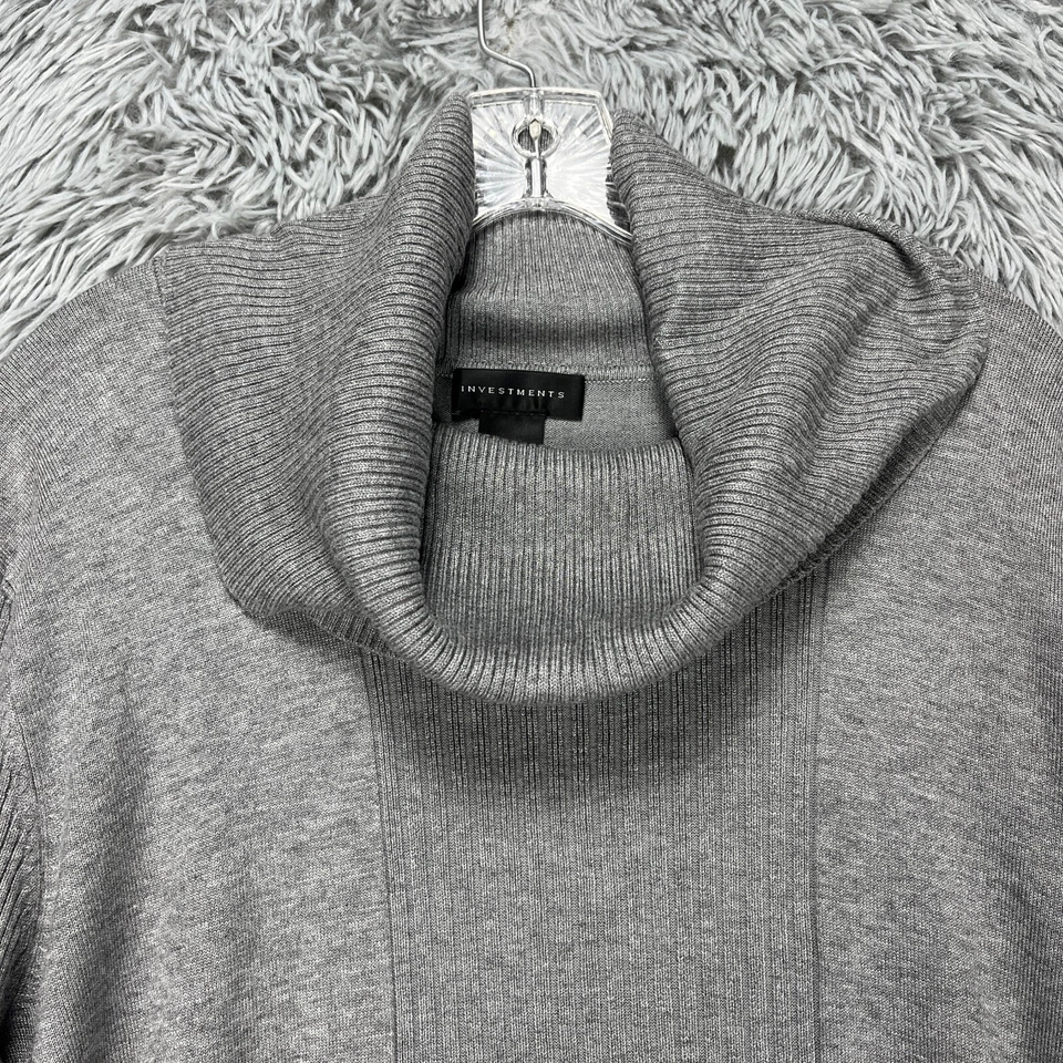 Investments Cowl Kneck Pullover Sweater Women's L Gray Knit Casual Boho Artsy - Image 2 of 4