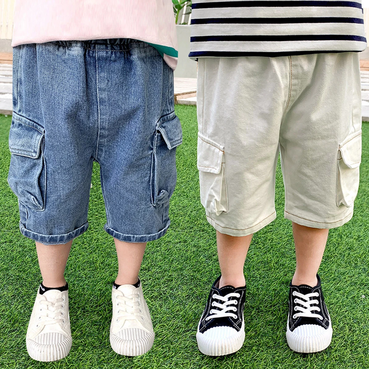 Toddler Baby Boys Pull On Denim Shorts Kids Summer Knee Length Elastic Waist