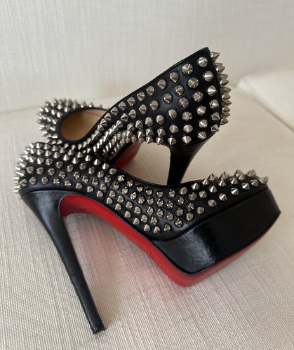 Christian Louboutin Bianca Black Leather Silver Spikes 140 Size 36 Gently Worn - Imagen 17 de 20