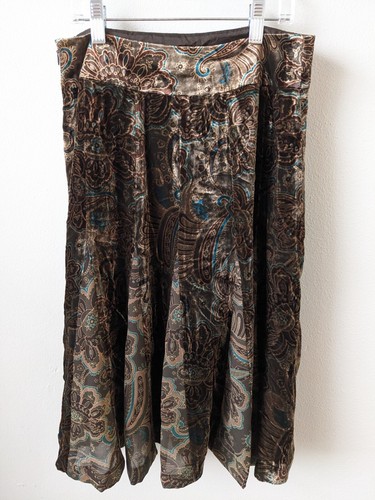 New Ann Taylor Loft Petite Size 0 Paisley Velvet A Line Midi Skirt Brown Blue - Picture 12 of 15