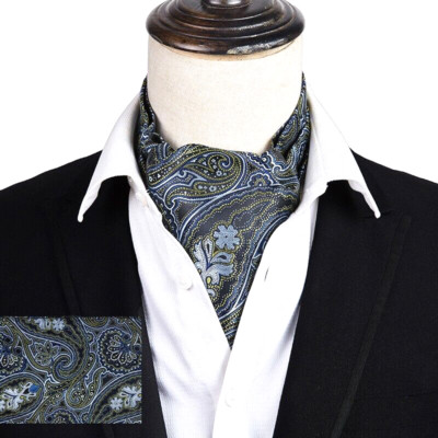 Classic Men's Ascot Cravat Tie Silk Paisley Blue Yellow Scarves Cravat
