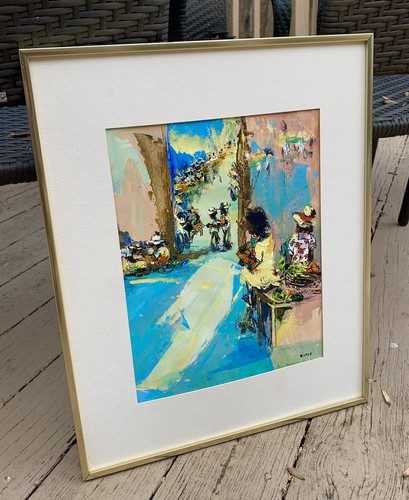 c1970 Modernist Oil Painting St Thomas Virgin Islands Caribbean Street Scene MCM - Picture 21 of 24