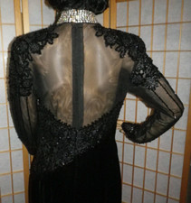 Exquisite Sherri Hill Black Velvet Evening Dress Rhinestones Sequins Beads Sz 10