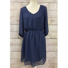 Navy Polka Dot Mini Dress Sheer Chiffon V-neck Casual Boho Cute FAST SHIP Medium