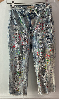 Aphrodite Juniors size 3 Paint Splatter High Waisted Distressed Jean capris  a2