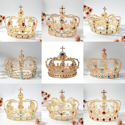 10 Styles Men's Cross Gold King Metal Round Crown Drama Cosplay