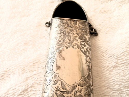 STERLING SILVER ART NOUVEAU CHATELAINE CASE WITH HOOK AND VELVET LINING - Picture 6 of 9