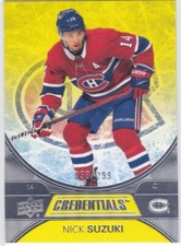 2021/22 CREDENTIALS..NICK SUZUKI..YELLOW../299..# 26..CANADIENS..COMBINED SHIP