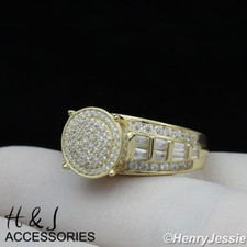 WOMEN 925 STERLING SILVER CZ 10MM GOLD PLATED ROUND ENGAGEMENT WEDDING RING GR87