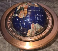Gemstone Semi Precious Stone Inlaid World Globe Copper Stand Compass (Read Des)