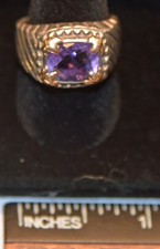 Amethyst on .925 Sterling Silver Ring with 10K Gold, Size 6 1/2