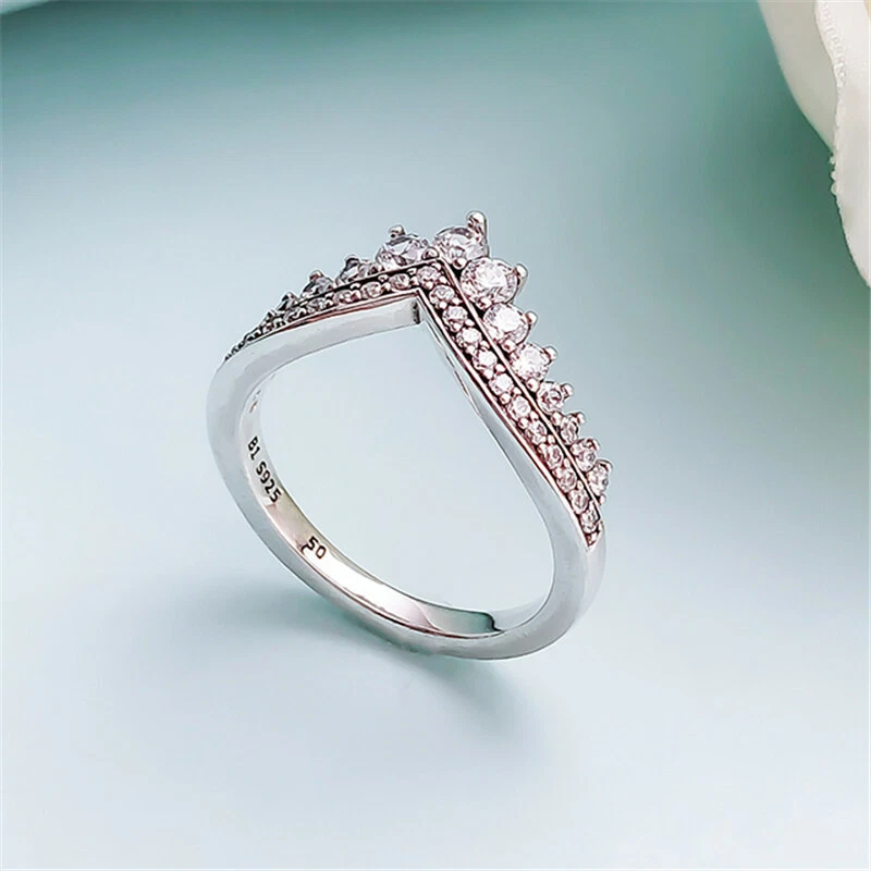 New Authentic Silver Princess Wish Crown CZ Stackable Ring Size 5 6 7 7.5 8.5 - Image 2 of 3