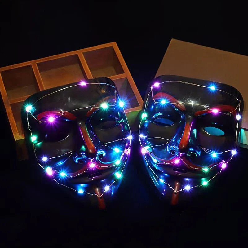 Máscara de hacker con luz LED de V for Vendetta anónima EDC accesorios de disfraz de club nocturno Foto 3 de 4