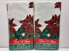 Vintage Holiday Trim A Home Cotton Christmas Poinsettia Napkins Kmart 2 Pack NEW