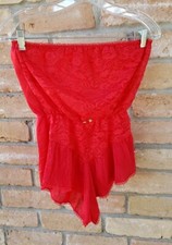 VTG 70s/80s Undercover Wear M Red Nylon Sheer Lace Strapless Teddy Lingerie USA