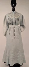 EARLY EDWARDIAN PASTEL BLUE PUFF SLEEVE DRESS W LACE INSERTION