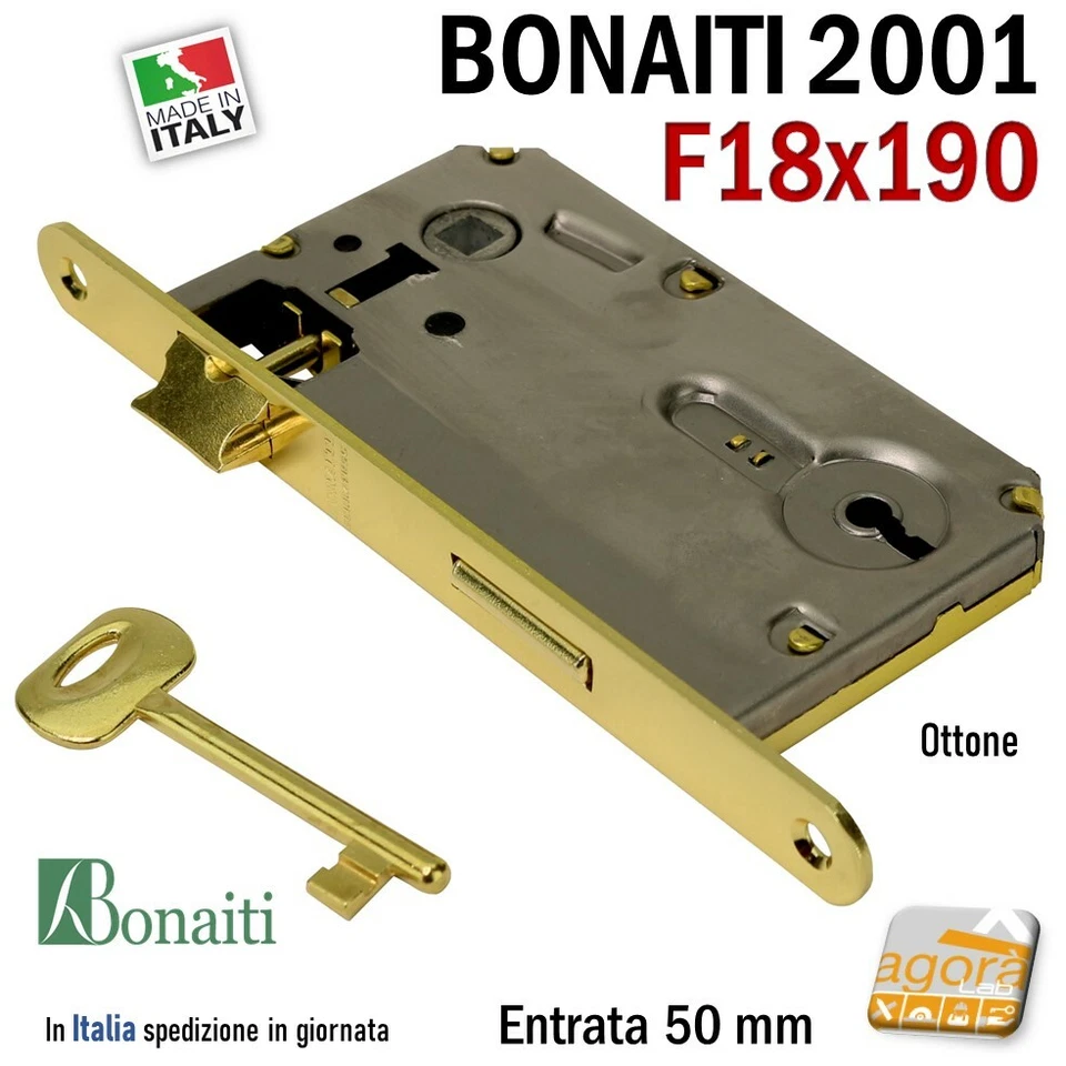 SERRATURA PORTA PATENT FRONTALE 18x190 BONAITI 2001 240 OTTONE E50 INT90 +CHIAVE