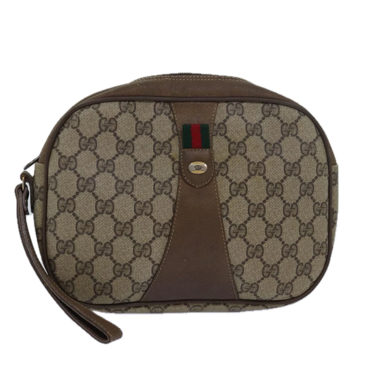 Sac pochette GUCCI GG Supreme Web Sherry Line PVC beige rouge 89 01 034 authentique th5079