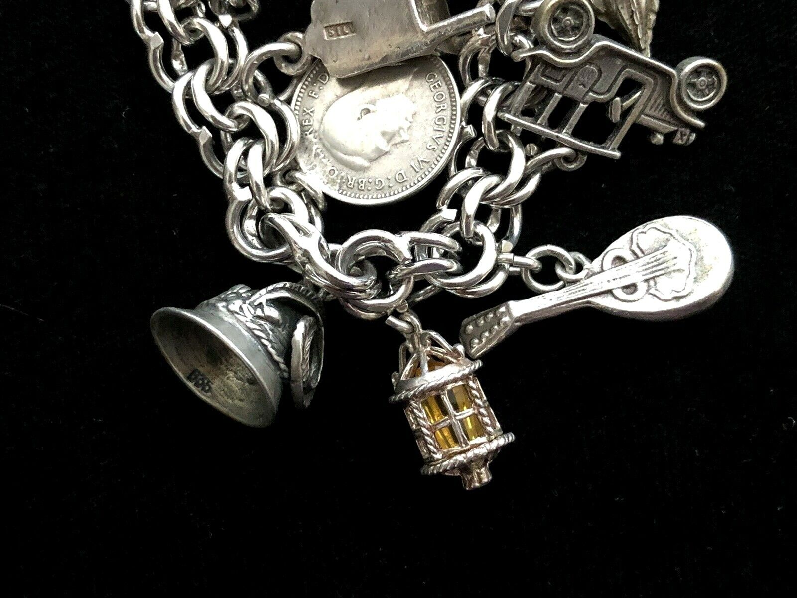 Vintage Sterling Silver Heavy Charm Bracelet 68 G… - image 8