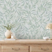 Vliestapete Ranken Blattmuster Skandi Stil Creme GrüN Metallic 82442 (3,73€/1Qm)