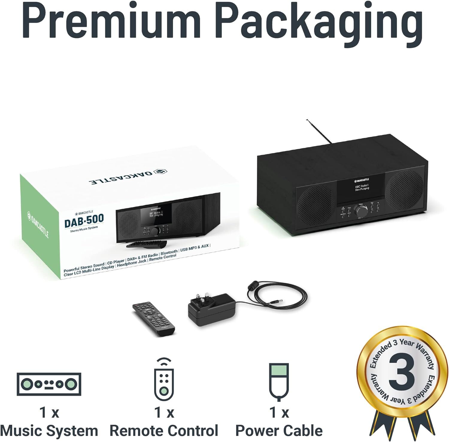 DAB500 CD Player, FM and DAB+ Digital Radio Bluetooth, Mains Powered