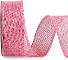 Burlap Ribbon Wired, 1 1/2 Inch X 12 Yards Pink Burlap Fabric Ribbon for Spring